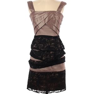 Max & Cleo NWT Sofia Dress in Sandle with Black Lace on skirt.
